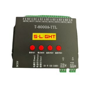 T-8000 TTL LED Pixel Controller – 8-Port SD Card Offline Controller for Addressable RGB Pixel Lights (TTL Signal Output)