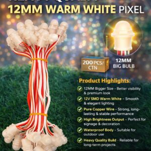 12mm SMD Pixel Warm White LED Module 12V | Waterproof LED Pixel Light for Decoration